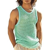 MIZOK Mens Knitted Crochet Tank Top Summer Hollow Sleeveless Tops Scoop Neck Loose Shirts