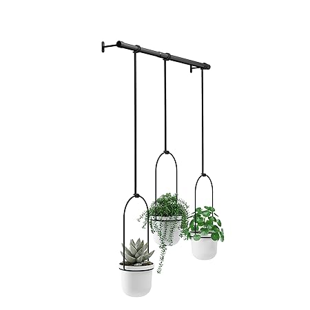 Umbra, Metal White/Black Triflora Hanging Planter for Window, Indoor Herb Garden