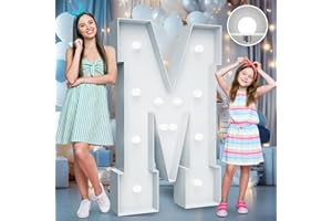 TEEBLOOM 4FT Marquee Light Up Letters - Cool White Light Up Letters M with Fixed Water Bag, Party Decoration Large Marquee Light Up Letters can Be Used for Wedding Decoration, Birthday Party Decoration