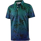APTRO Golf Shirts for Men, Moisture Wicking Hawaiian Polo Shirts Dry Fit with Print and Short Sleeve