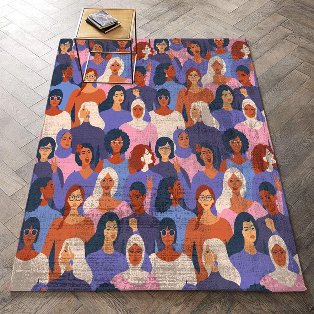 Floor Mat 55x62 Inch (Women Empowerment Feminism Womens Day Adult Background Beautiful Card Cartoon Character) Home Decor Floor Rug Carpet
