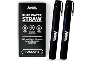 Sierra Madre Pure Water Straw – 264-Gallon Portable Water Filter for Backpacking, Camping, Hiking, Travel – Lightweight & Com