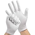 7 Pairs White Cotton Gloves for Dry Hands Sleeping, Breathable Moisturizing Gloves Overnight for Women and Men Eczema Safety Work Serving Costume Inspection