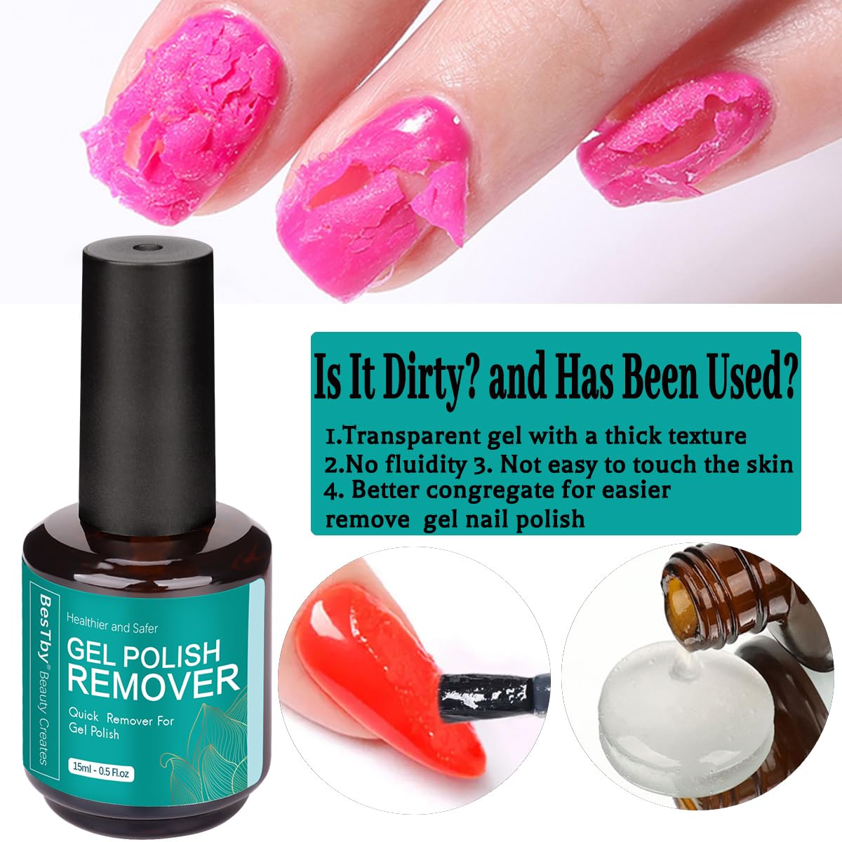 BesTby Gel Nail Polish Remover - Gel Polish Remover for Gel Nails Professional 2-5 Minute, with Cuticle Pusher and Scraper Nail File Tools, Easy and Quick Remove Gel Polish at Home - Image 4