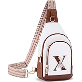 Personalized Crossbody Bag for Women Leather Sling Bags with Initial Letter Pack Chest Bag for Travel, Gift for Wife Mom