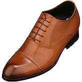 CALTO Men's Invisible Height Increasing Elevator Shoes - Brown Premium Leather Lace-up Formal Derby Oxfords - 3 Inches Taller - Y6711 - Size 8 D(M) US