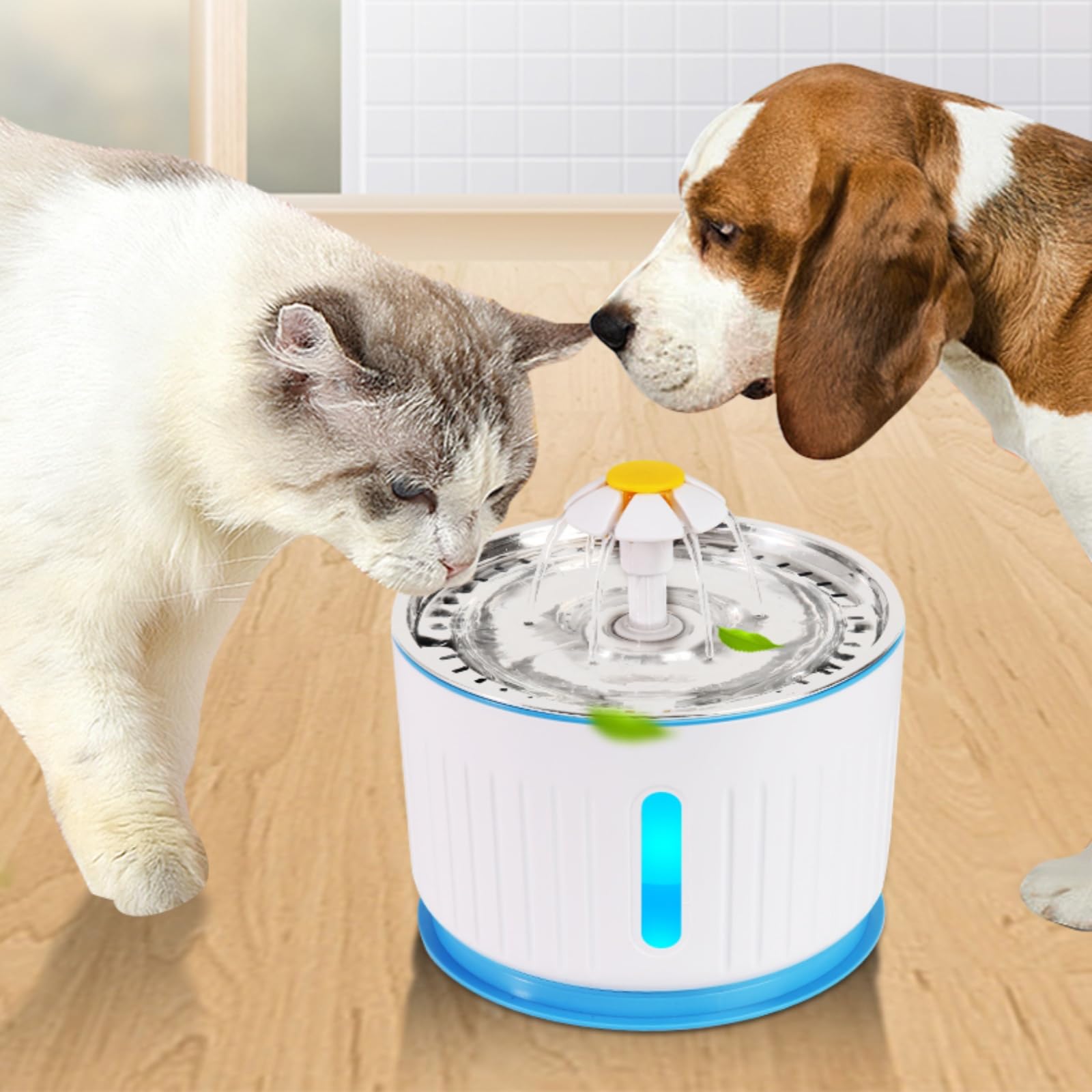 Photo 1 of SAIERTE Cat Water Fountain with Stainless Steel Drinking Tray – Large Capacity Automatic Pet Water Dispenser for Cats & Small Dogs, LED Light & Visible Water Level, Quiet Pump