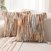 WANLIRD Boho Throw Pillow Covers 18x18 Set of 2 Woven Tufted Farmhouse Pillows Cover with Tassels Textured Striped Cushion Case Neutral Pillow Cases Decorative Pillowcase for Sofa Couch Bed,Rust
