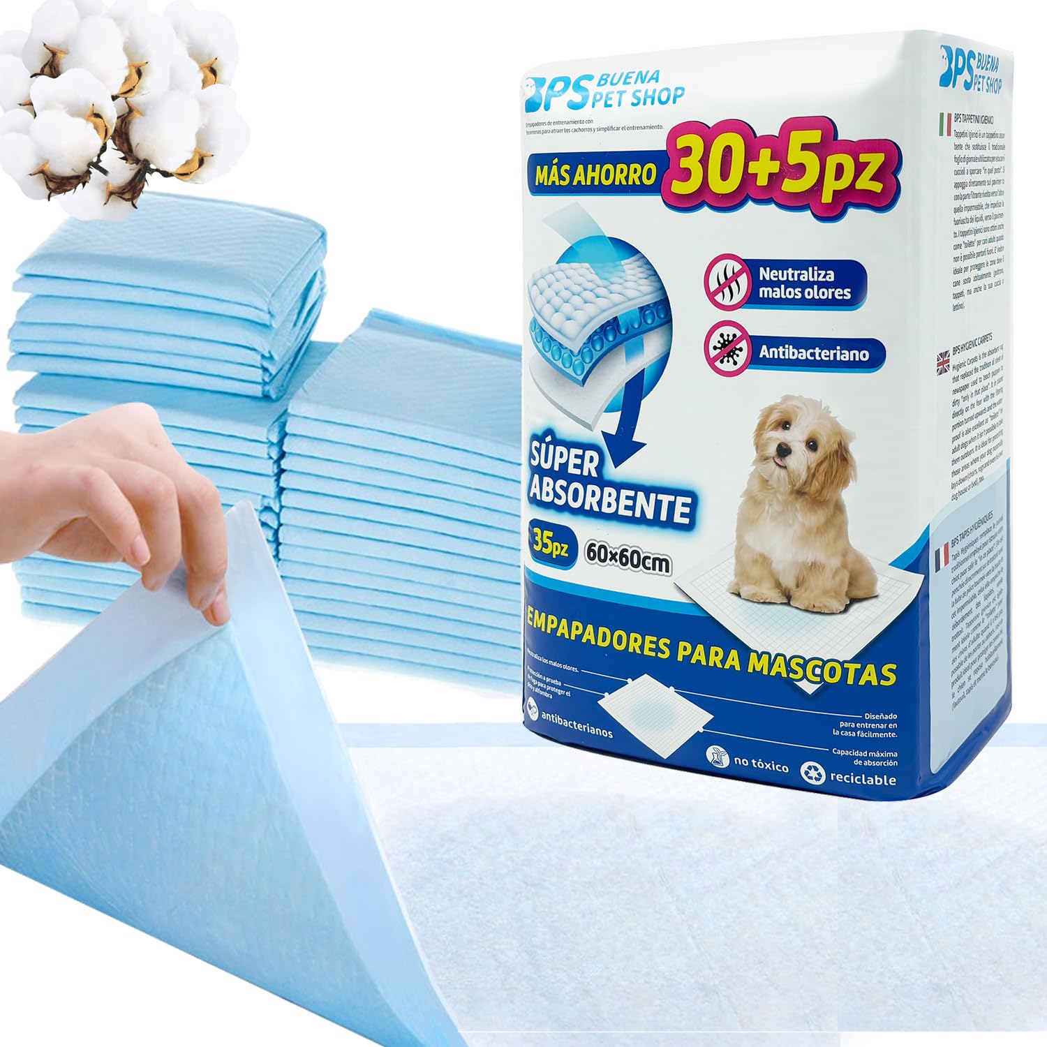 BPS Dog Training Pads for Dogs Cats Mat Hygienic Wipes (35pcs 60 x 60 cm)