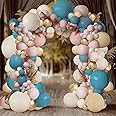 Gender Reveal Balloon Arch Kit, Dusty Blue Pink Nude Sand White Metallic Gold Balloons for Boy Baby Shower Bridal Shower Father's Day Graduation Wedding Birthday Party Decorations