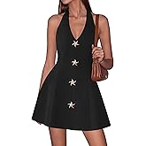 PRETTYGARDEN Summer Cocktail Dresses for Women Short 2026 Spring Halter V Neck Beach Party Backless A Line Mini Dress