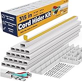 Cord Hider, Wire Cover, Cord Covers Wall Mounted TV, Cable Hider, 315 in Paintable White Raceway Kit, Electrical Cords Concealer, Cable Management, Hide Cords Wall, Wire Molding, Adhesive Channel