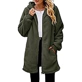 Yanekop Womens Oversized Sherpa Jacket Fuzzy Fleece Zip Up Jacket Warm Winter Coats Faux Fur Coat with Pockets