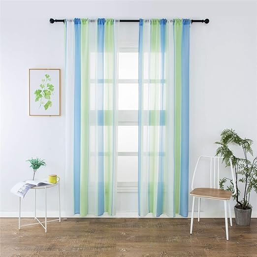 Amazon Com Wubodti Sheer Cotton Linen Look Curtain Panels Blue