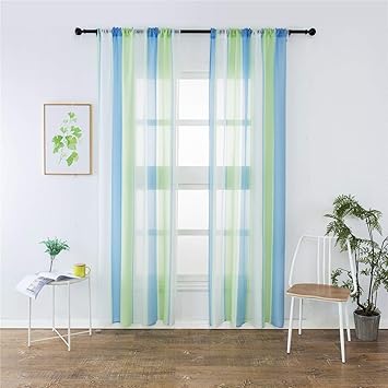 Amazon Com Wubodti Sheer Cotton Linen Look Curtain Panels Blue