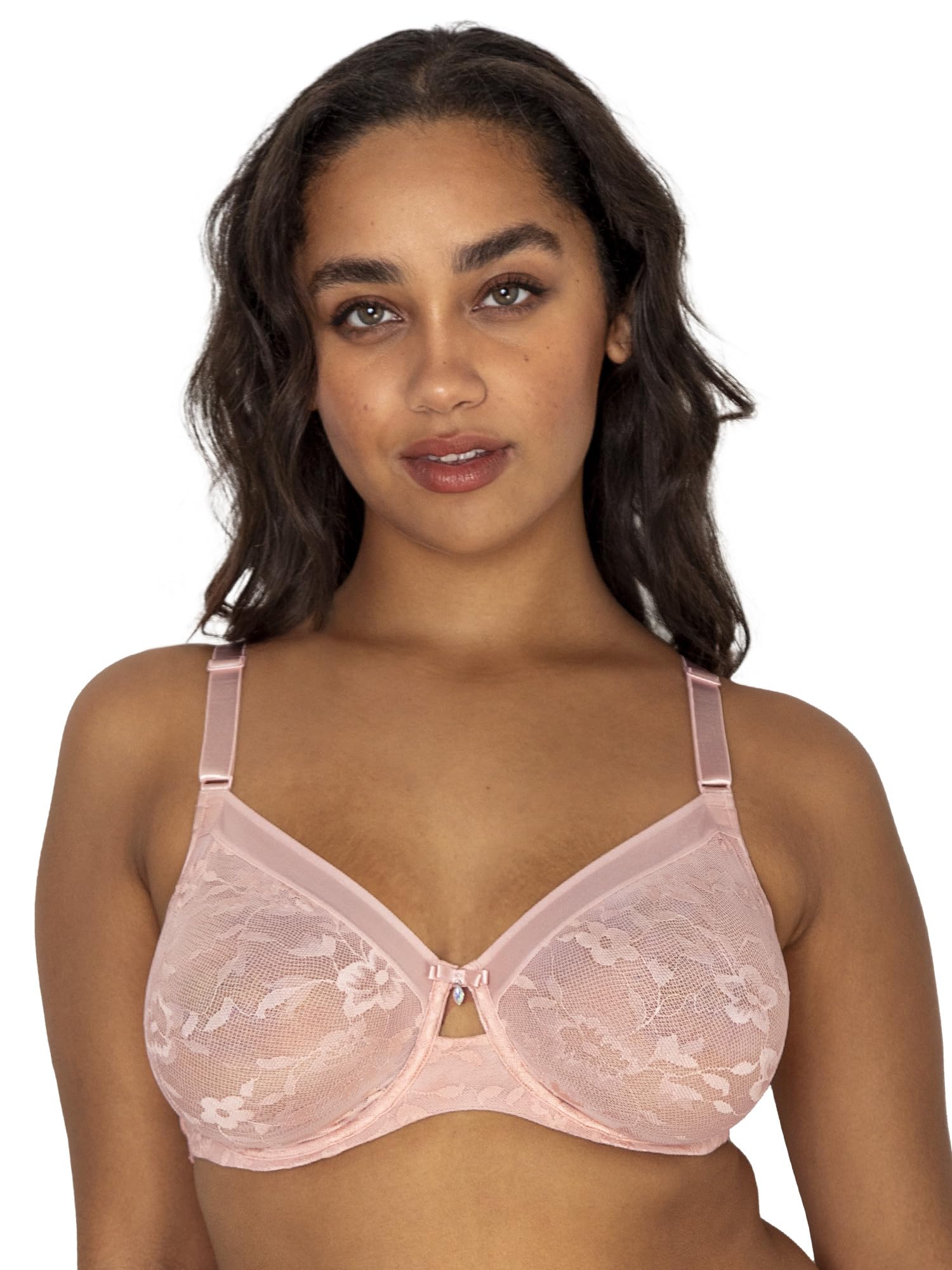Curvy Couture Women’s No Show Lace Unlined Underwire Bra Blushing Rose 46C