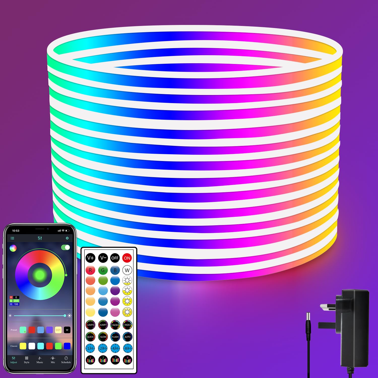 Segrass 10M LED Neon Lights Strip - 24V RGB LED Strip with Remote and APP Control - IP65 Waterproof Flexible RGB LED Neon Lights for Bedroom, Room, Outdoors
