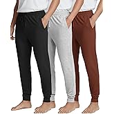Real Essentials 3 Pack: Men's Soft Lounge Sleep Joggers - Pajama Pants Drawstring & Pockets (Available in Big & Tall)