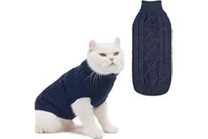 BINGPET Cat Sweater,Thermal Knitted Kitten Clothes Winter Coat,Classic Knit Turtleneck Cat Sweaters for Cats Only,Warm Pet Clothes for Kittens & Small Dogs Puppy Boy Girl Indoor Outdoor(Navy Blue,L)