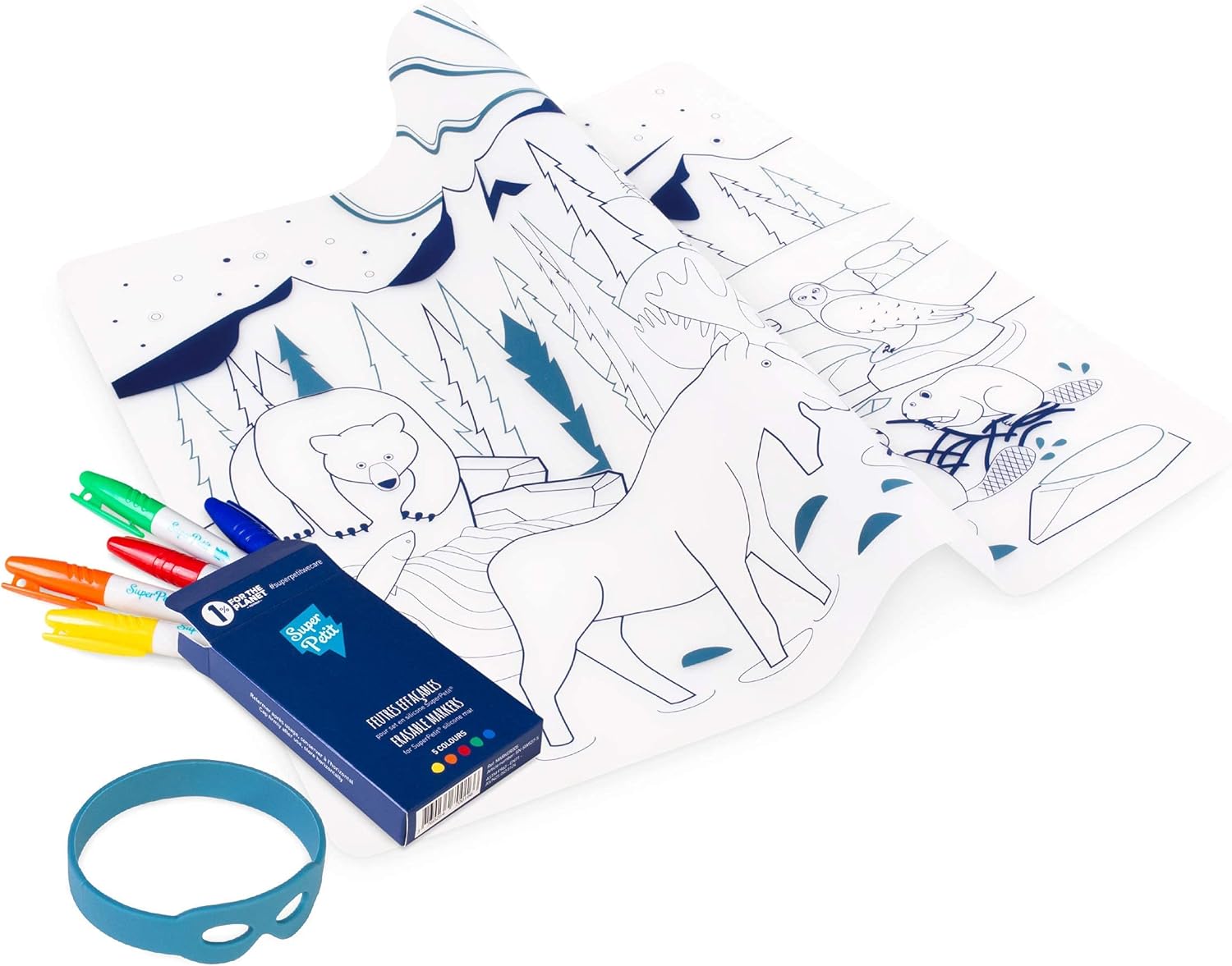 SUPER PETIT, Boreal Colouring Place Mat, 5 Felt-Tip Pens and Bracelet Supplied, Easy to Clean, Reusable, Antibacterial - Image 5
