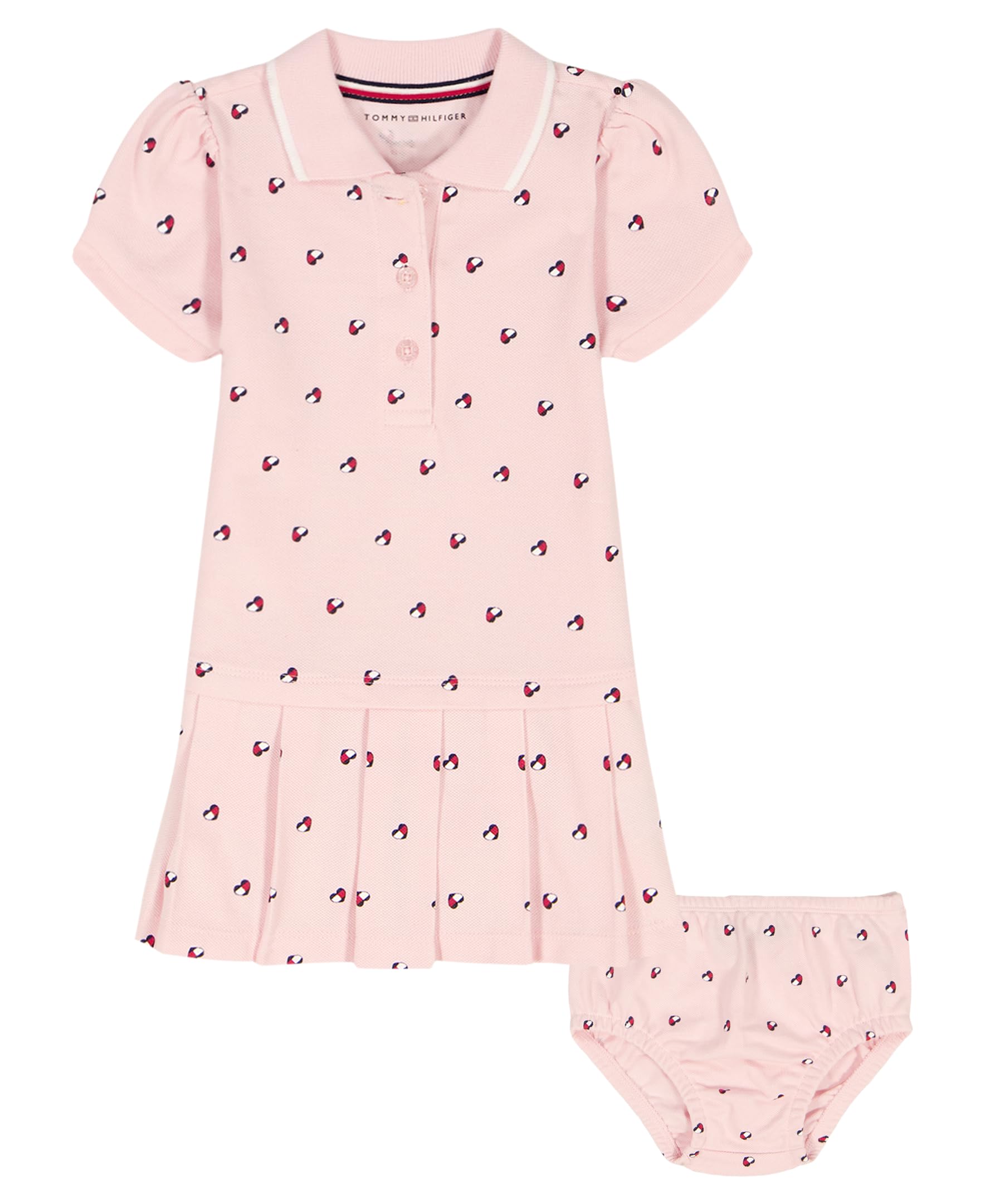 Tommy Hilfiger Baby Girl’s 2-Piece Dress with Matching Bloomers, Pink Heart Flag, 6 Months