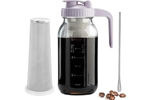Miradexic Cold Brew Coffee Maker with V-shaped Lid, 64oz Iced Coffee Maker with Stainless Steel Filter, BPA Free Sturdy Cold Brew Pitcher for Coffee, Iced Tea, Sun Tea, Lemonade