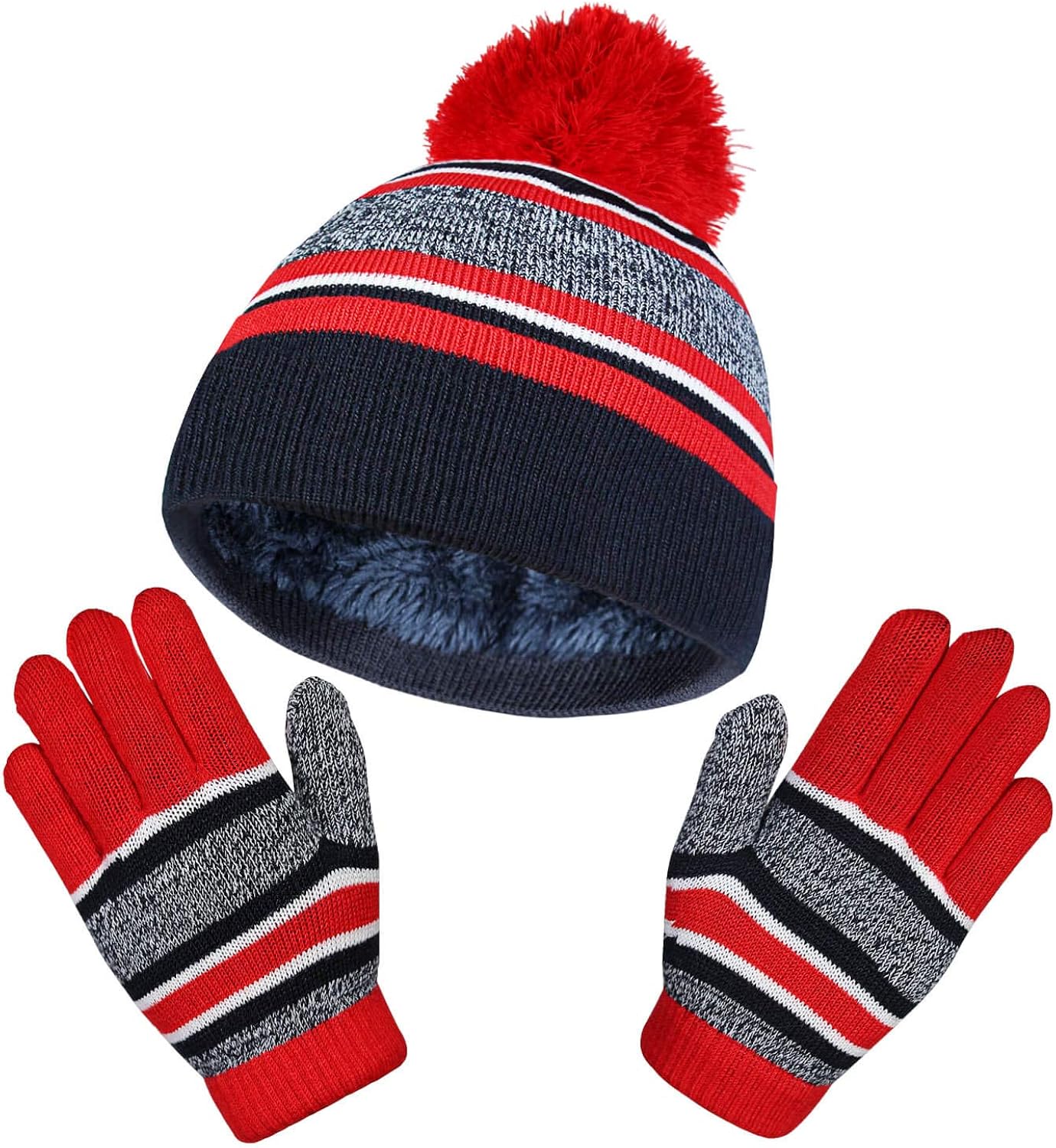 Winter Hats and Gloves Warm Sets Beanie for Boys and Girls Blue: Clothing