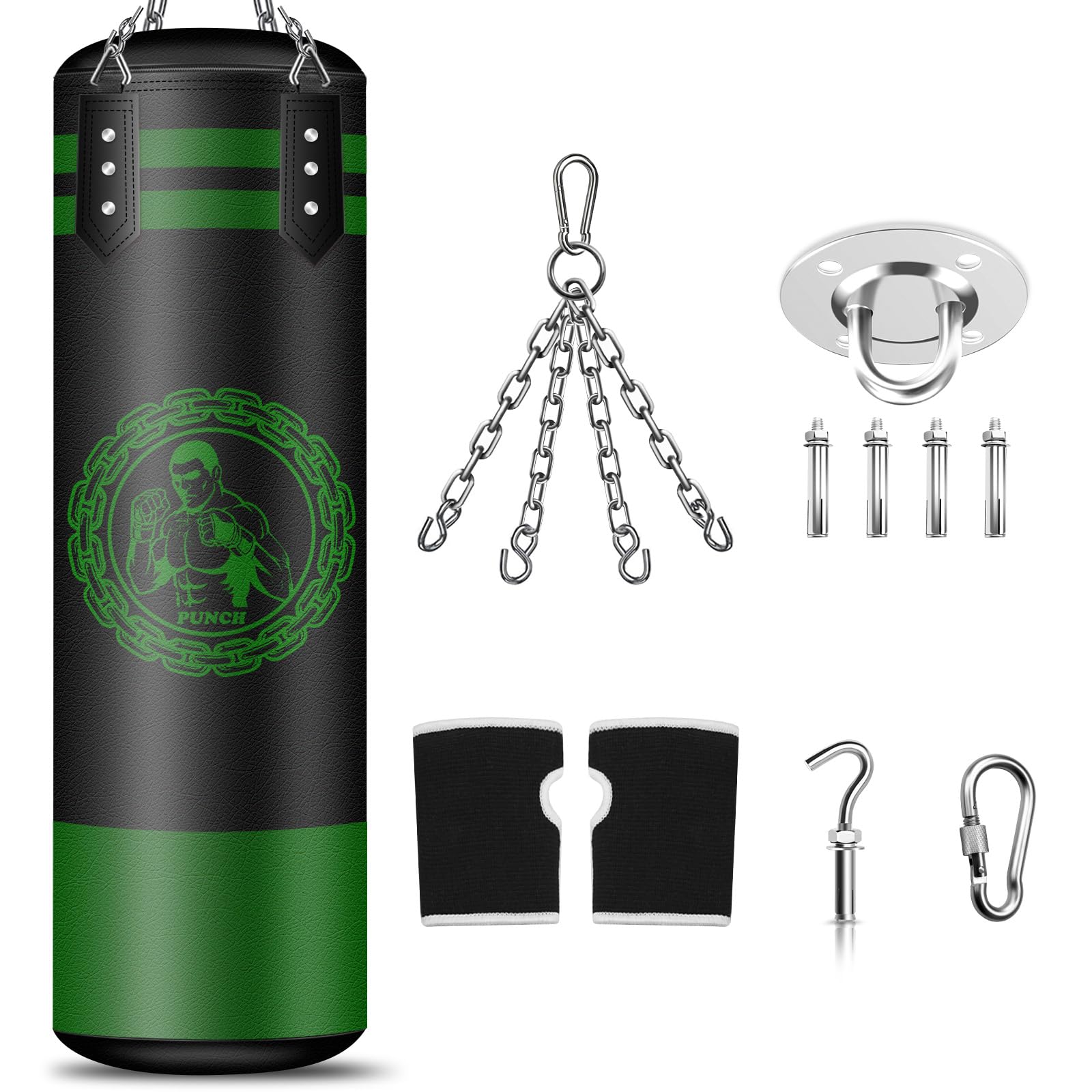 NZQXJXZ Punching Bag Hanging Set, 120cm/4ft Boxing Bag with A Full Range of Accessories, Microfiber Leather Heavy Bag for Training Kickboxing Fitness MMA Grappling Muay Thai Karate