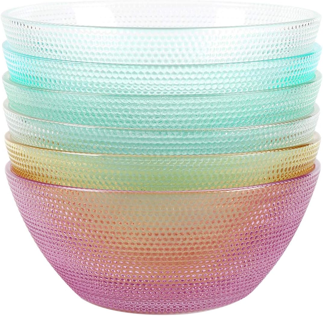 Shopwithgreen 10.5 OZ Glass Prep Bowls 4.7 Inch Colorful Small Glass
