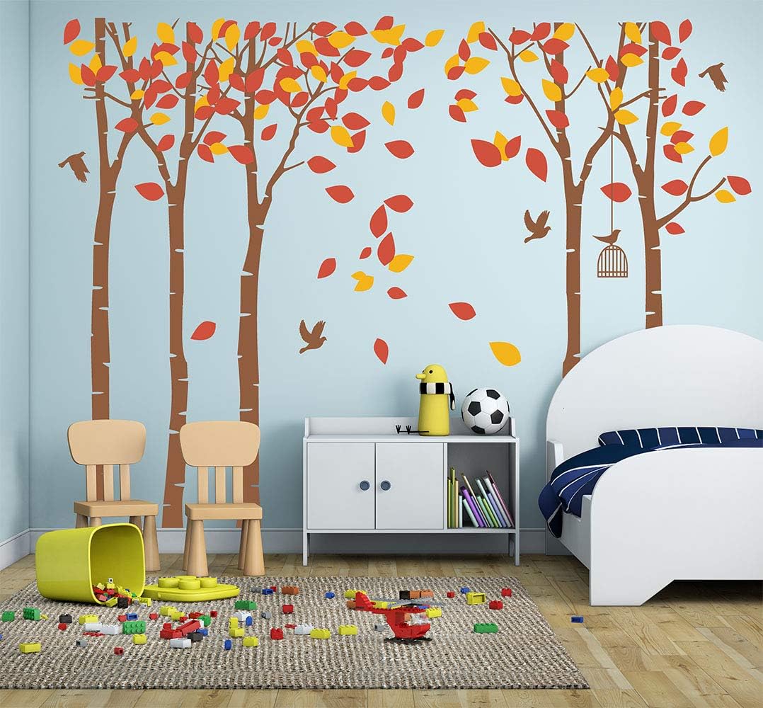 LUCKKYY Giant Jungle Tree Wall Decal Tree Wall Sticker Removable Vinyl Sticker Mural Art Kids Room Nursery Bedroom Living Room Decoration (103.9x70.9) (Brown+Orange)