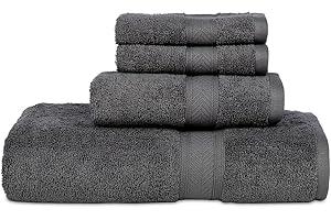 Casa Lino 4 Piece Bath Towel Set | 1 Bath Towel, 2 Wash Cloth, 1 Hand Towels | Bathroom Essentials for New Home, 100% Cotton Luxury Towels, Highly Absorbent Bathroom Set, Charcoal