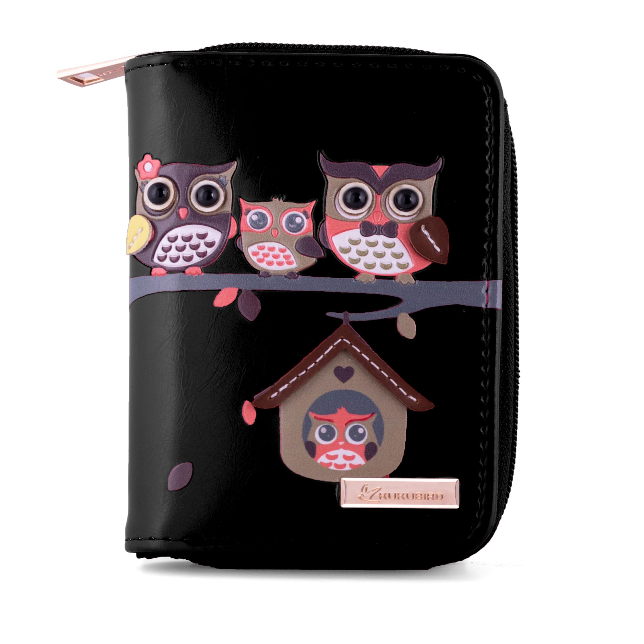 kukubird RFID Blocker Owl Family Tree House Pattern Medium Ladies Purse Clutch Wallet Christmas Stocking Filler-Black