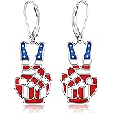 4th of July Earrings American Flag Dangle Earrings 925 Sterling Silver Leverback Earrings Patriotic USA Jewelry Independence Day Gifts for Women
