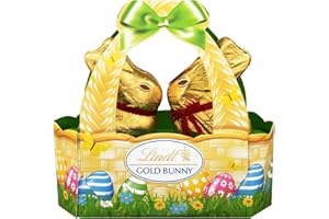Lindt Easter Bunny Basket - Milk Chocolate Bunnies - Smiling Sweets - Delicious Addition to Easter Baskets - Fun for the Whole Family - Gold Foil Wrapped Bunnies
