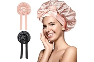 2 Pcs Satin Bonnet, Sleeping Silk for Most Hair Types, Silk Bonnet with Elastic Band, Adjustable Satin Night Sleeping Cap for
