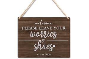 Ryeolo Please Remove Your Worries and Shoes Sign, Shoes Off Sign for Front Door, Please Take Off Your Shoes Wood Signs Wall Hanging for Front Door Wall Decor, 10.2x7.8 Inches (Brown)