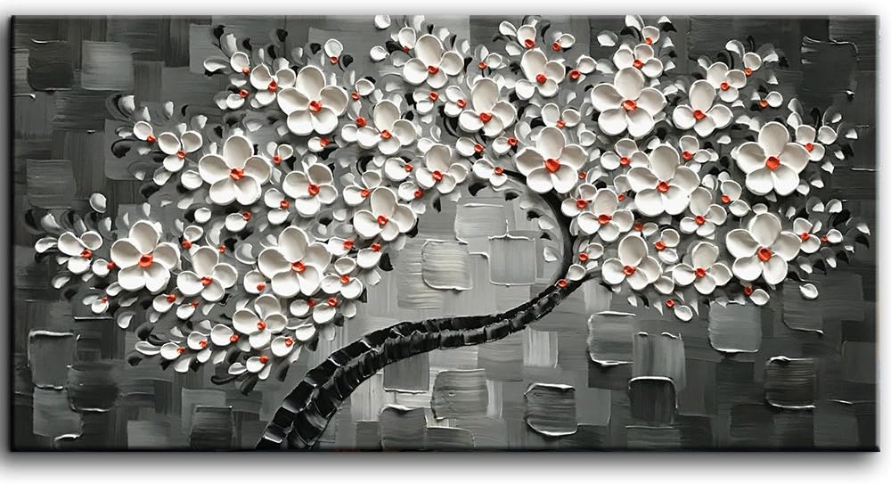 Paintings - Tyed Art-black and white Flowers Oil Paintings Contemporary Art Abstract Paintings Canvas Wall Art Painting Modern Home Living Room Bedroom Decoration Paintings 20x40inch