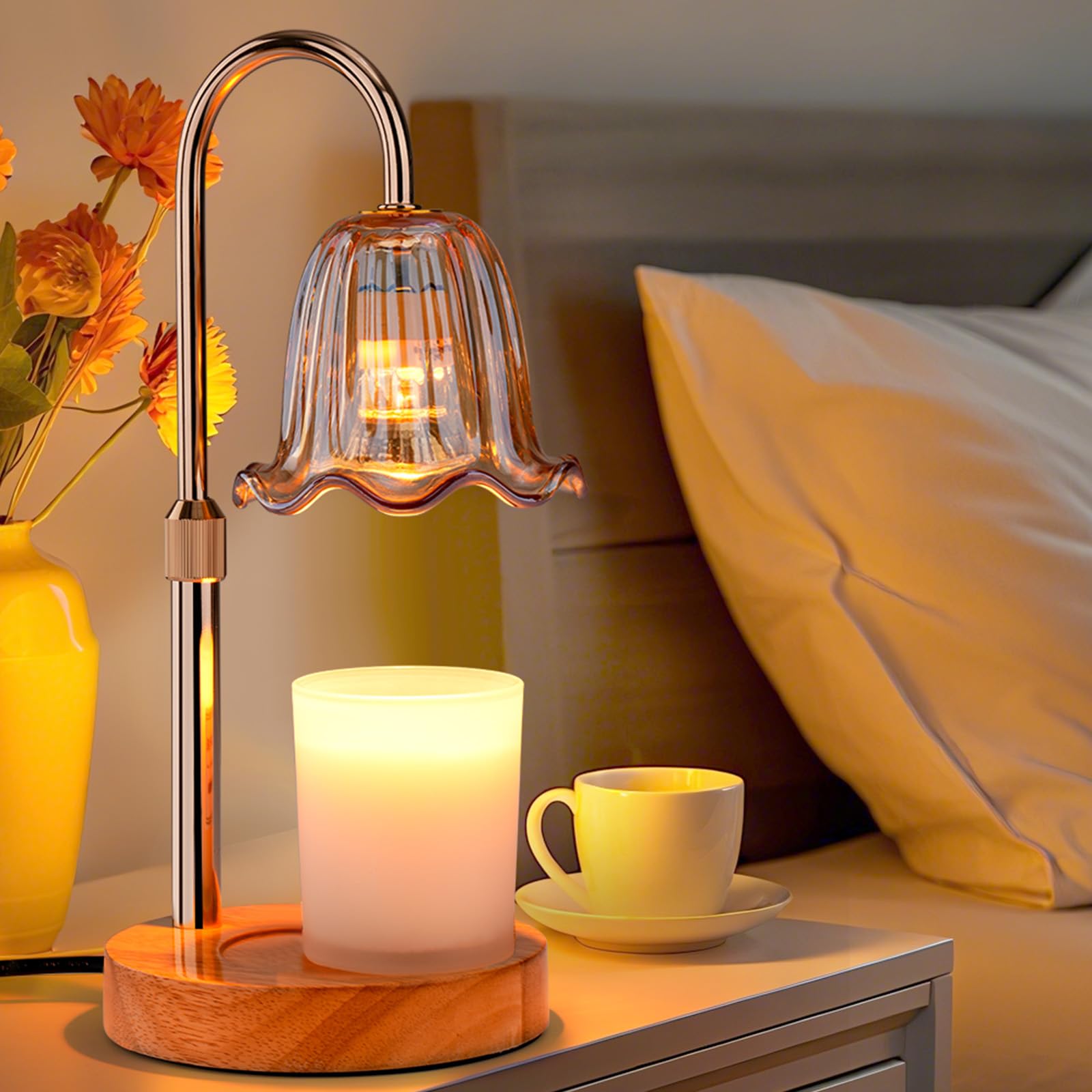 GOIUEDBZ Candle Warmer Lamp Electric Timer: Dimmable Candles Warming Lamps - Height Adjustable Burner Jar - No Flame Scented Melts Wax - All Candle Jars Home Decor Table Light