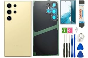SLQ Galaxy S24 Ultra Back Glass (Waterproof) Replacement for Samsung Galaxy S24 Ultra 5G Back Glass Cover Housing Door with Camera Lens and Adhesive+Pre-Installed Repair Tool Kits (Yellow)