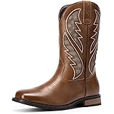 Bruno Marc Men's Durable Cowboy Classic Slip on Western Boots with Chic Embroidered Durable Short Fashionable Western Boots