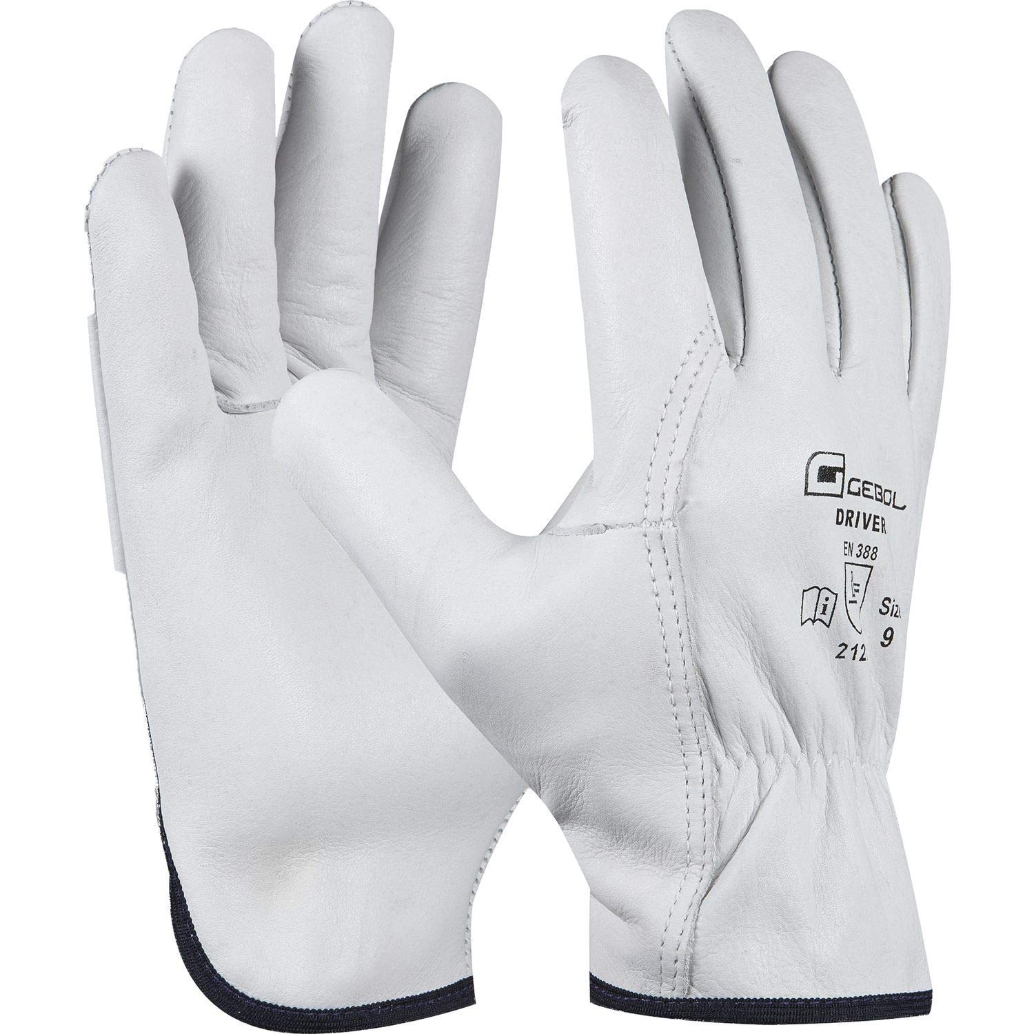 Gebol Driver | Size 11 (XXL) | White | Construction Site Gloves/Garden Gloves Made of Cowhide Leather | 1 Pair, 2XL