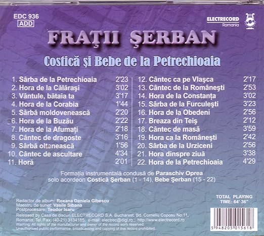 Fratii Serban Brothers Serban Romanian Folk Music Costica Si Bebe De La Petrechioaia Amazon Com Music