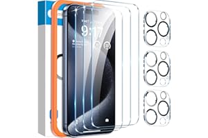 Fotbor [3+3 Pack for iPhone 15 Pro Max Screen Protector with Camera Lens Protector, Tempered Glass Shatterproof Easy Installation Frame, HD Clear Full Coverage iPhone 15 Pro Max Accessories 6.7 Inch