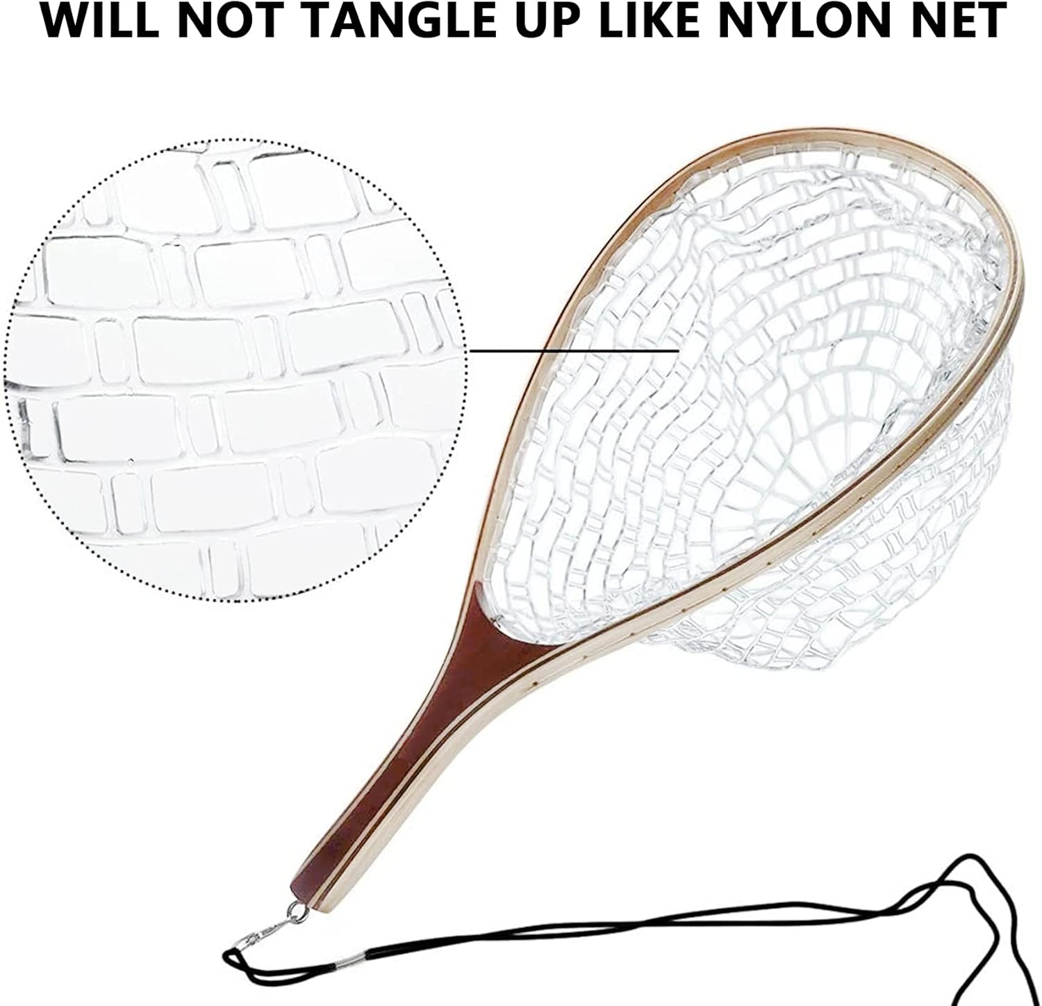 FISHARE Fly Fishing Landing Net, Wooden Frame Fish Net with Clear Soft Rubber Mesh or Waterproof Nylon Mesh for Trout Fishing Catch and Release : Sports & Outdoors