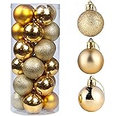 PICKBEAU 24ct 2.36 Inch Christmas Balls Ornaments for Xmas Christmas Tree - Shatterproof Christmas Tree Decor Hanging Ball for Holiday Wedding Party Decoration (Gold 60mm)