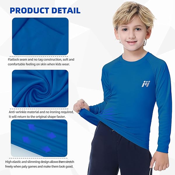 MEETWEE CHILDREN’S BASE LAYER BOYS LONG SLEEVE SHIRT QUICK DRY KIDS THERMAL LONG UNDERWEAR,UPF50+ BOY RASH GUARD SHIRTS