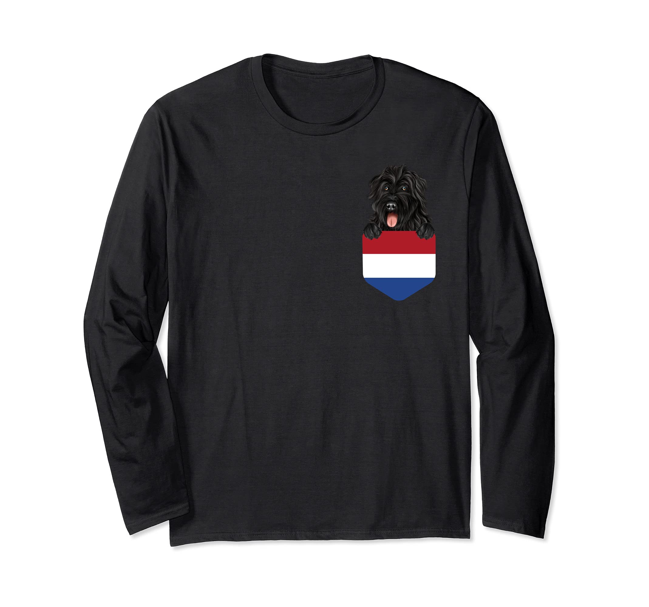 Netherlands Flag Bouvier des Flandres Dog In Pocket Long Sleeve T-Shirt