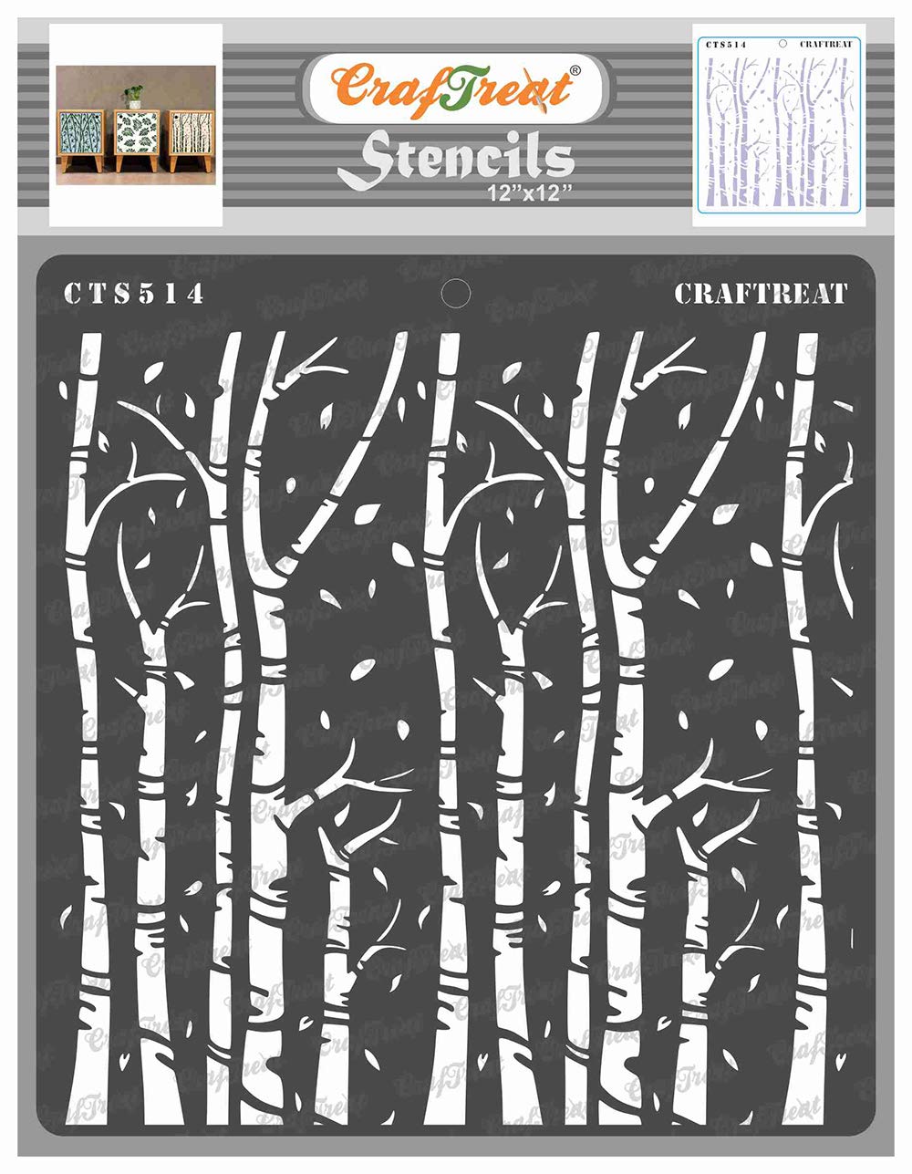 CrafTreat Reusable Wall Pattern Stencils for Painting on Wood, Wall, Tile, Canvas, Paper, Fabric and Floor - Autumn Trees Stencil - 12x12 Inch - DIY Art and Craft Stencils Pattern for Painting