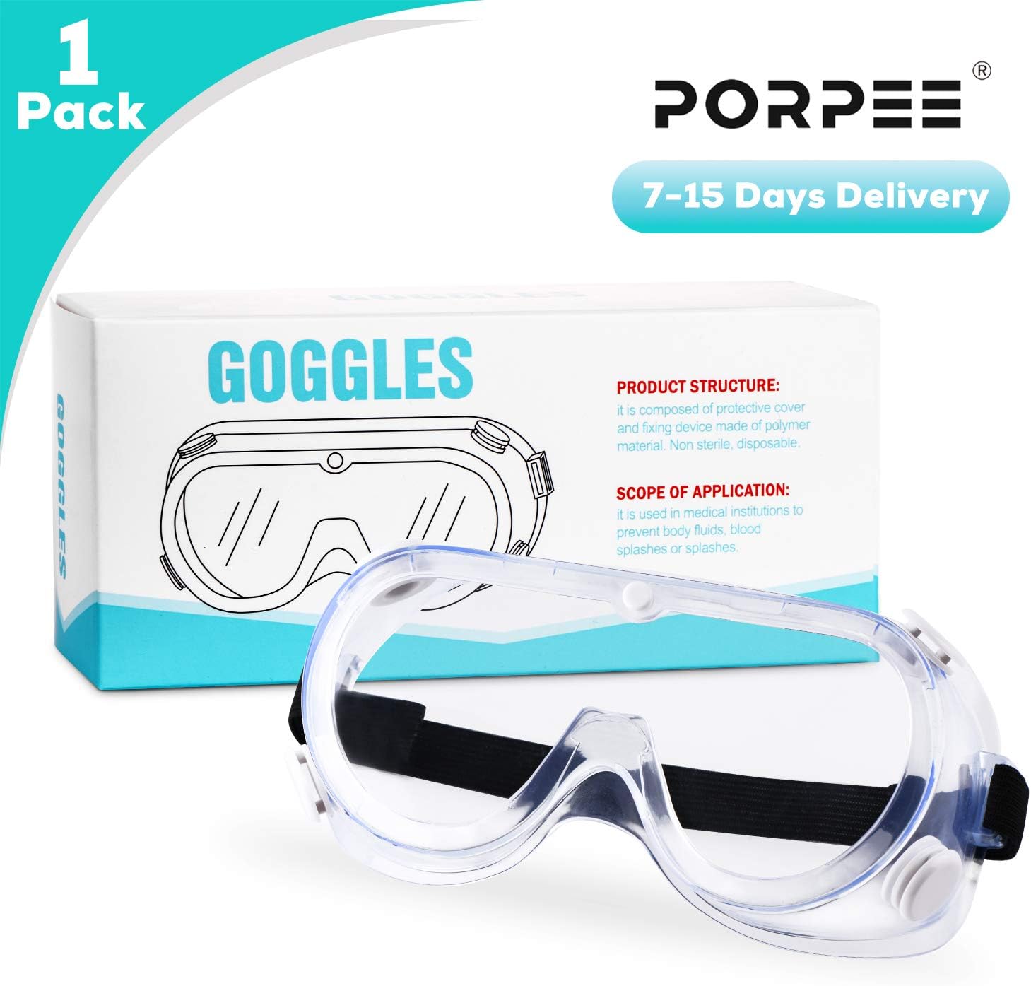 Protective Safety Goggles, PORPEE Safety Laboratory Glasses Anti-Fog, Anti-Splash, Anti-Scratch, Eye Full Protection Chemical Eyewear for Home, Lab, Workplace (GTQ5601-1pack)