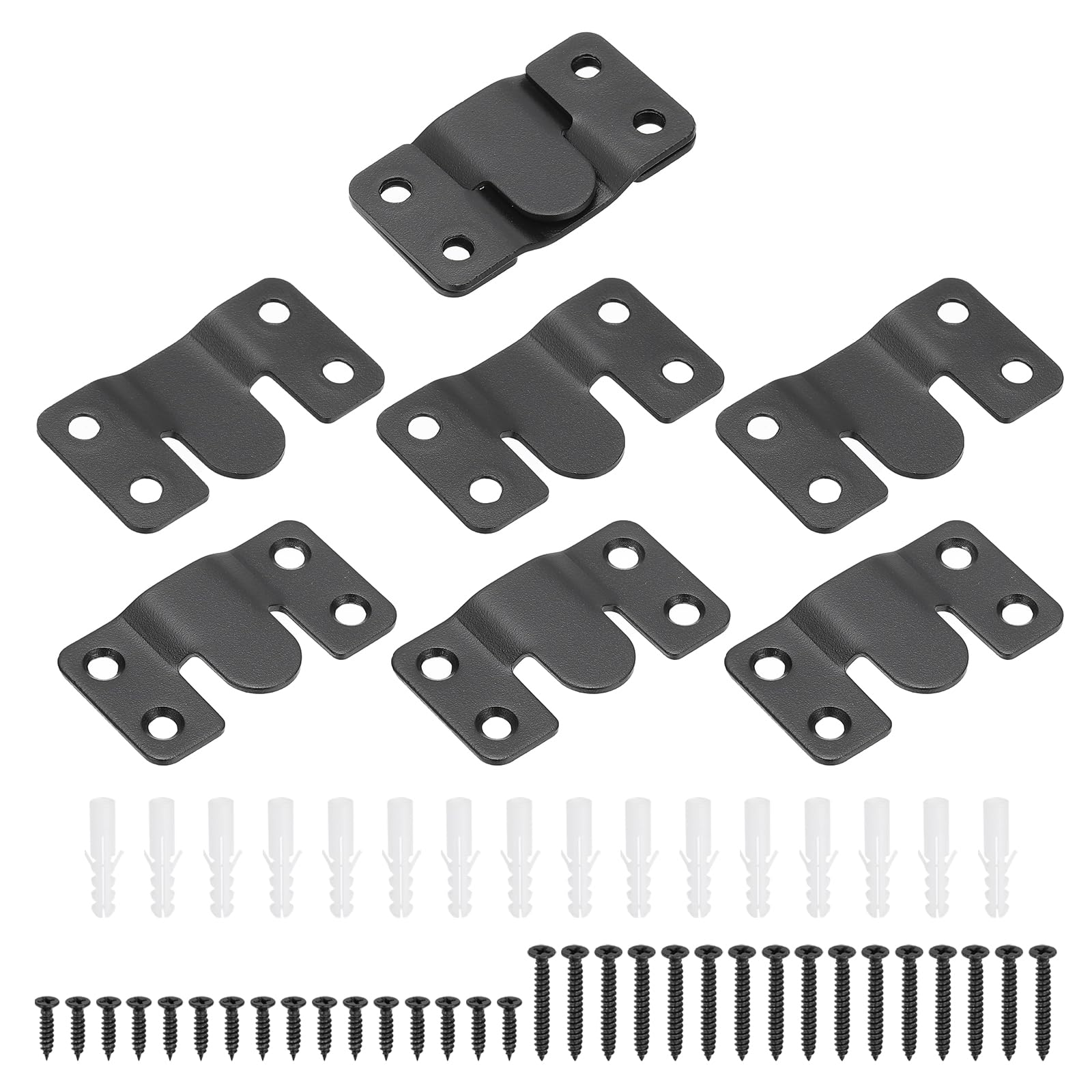 PATIKIL Flush Mount Bracket, 4 Sets Interlock Headboard Wall Mounting Brackets Stainless Steel Photo Frame Mirror Hook Picture Hangers for Large Picture Display, Black